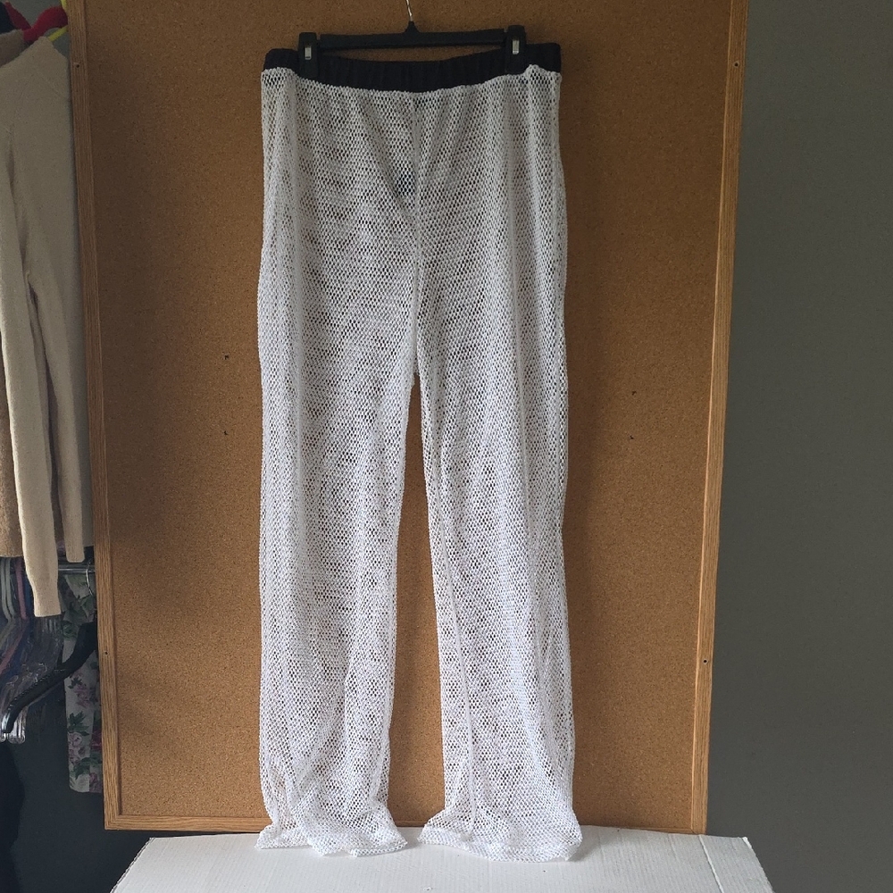 ROUGE Collection White Mesh See‑Through Cover Up Pants Women’s 2X Beach